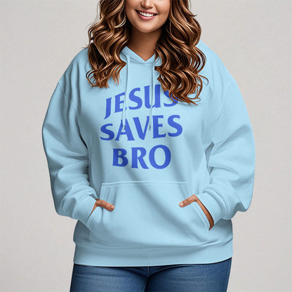 Quotation Style Jesus Saves Bro Proud Faith Fleece Lined Polyester Hoodie