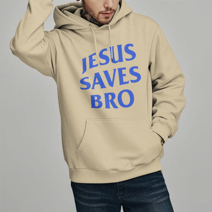 Quotation Style Jesus Saves Bro Proud Faith Fleece Lined Polyester Hoodie