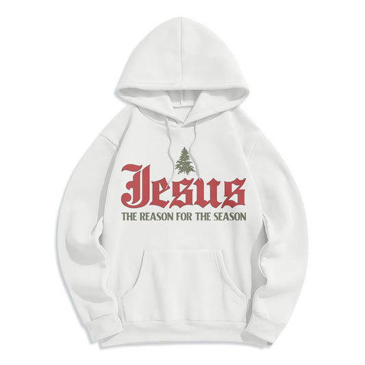 Quotation Style Jesus The Reason for the Season Fleece Lined Polyester Hoodie