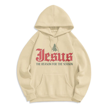 Quotation Style Jesus The Reason for the Season Fleece Lined Polyester Hoodie