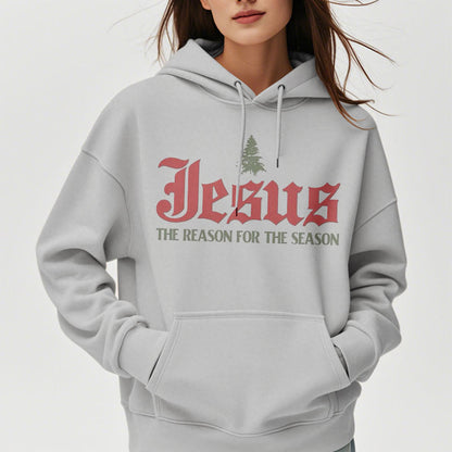 Quotation Style Jesus The Reason for the Season Fleece Lined Polyester Hoodie