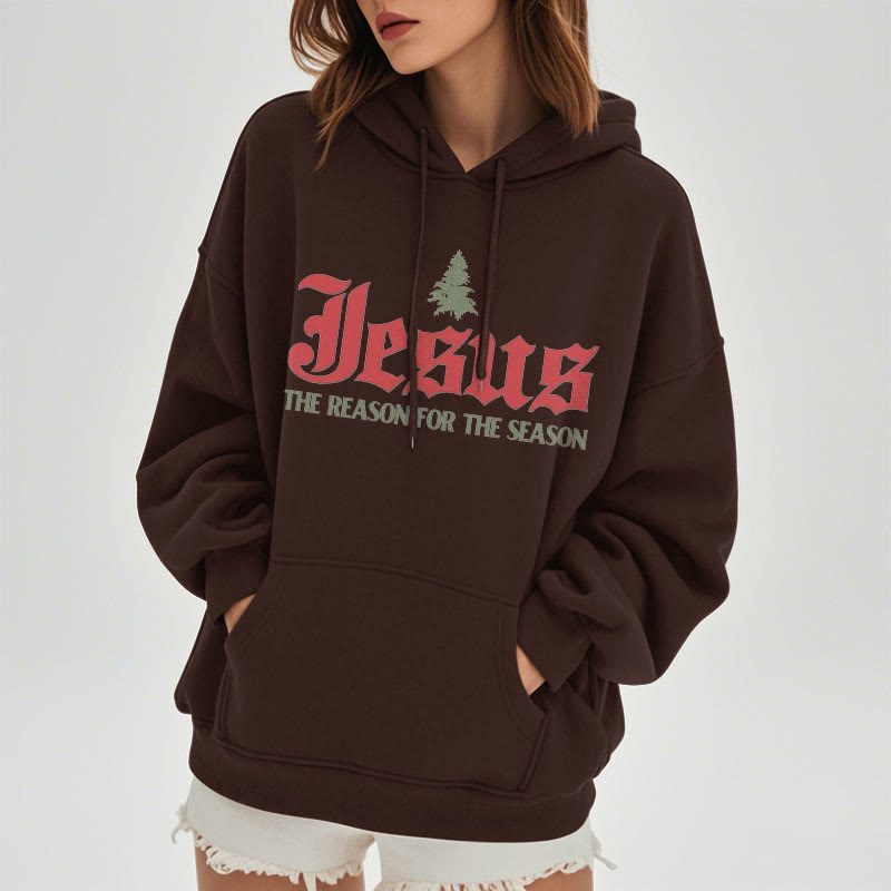 Quotation Style Jesus The Reason for the Season Fleece Lined Polyester Hoodie