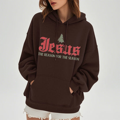 Quotation Style Jesus The Reason for the Season Fleece Lined Polyester Hoodie