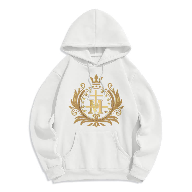 Classic Style Crowned Cross Virgin Mary Fleece Lined Polyester Hoodie