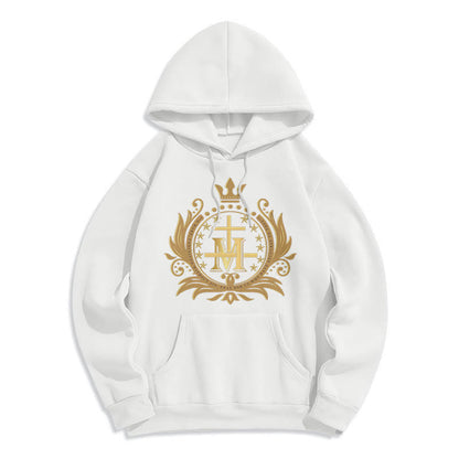 Classic Style Crowned Cross Virgin Mary Fleece Lined Polyester Hoodie