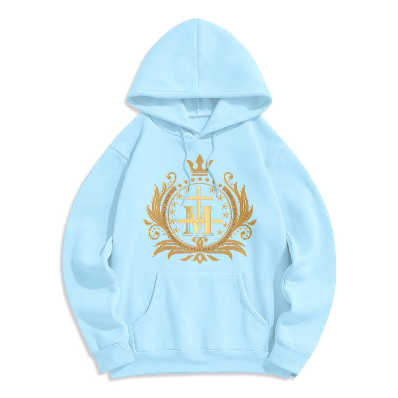 Classic Style Crowned Cross Virgin Mary Fleece Lined Polyester Hoodie
