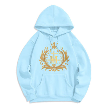 Classic Style Crowned Cross Virgin Mary Fleece Lined Polyester Hoodie