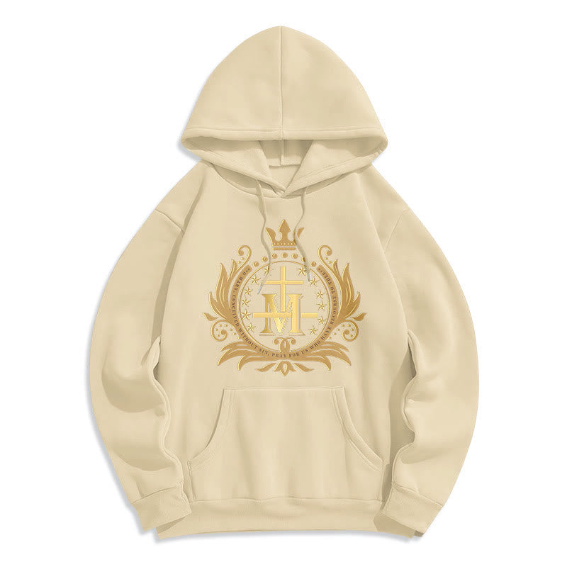 Classic Style Crowned Cross Virgin Mary Fleece Lined Polyester Hoodie