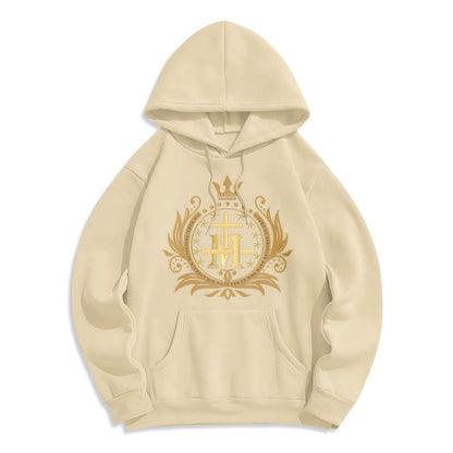 Classic Style Crowned Cross Virgin Mary Fleece Lined Polyester Hoodie