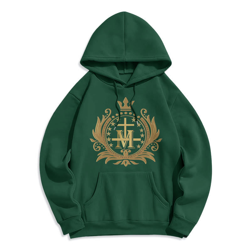 Classic Style Crowned Cross Virgin Mary Fleece Lined Polyester Hoodie
