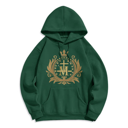 Classic Style Crowned Cross Virgin Mary Fleece Lined Polyester Hoodie