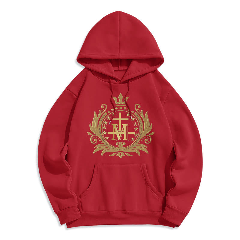 Classic Style Crowned Cross Virgin Mary Fleece Lined Polyester Hoodie