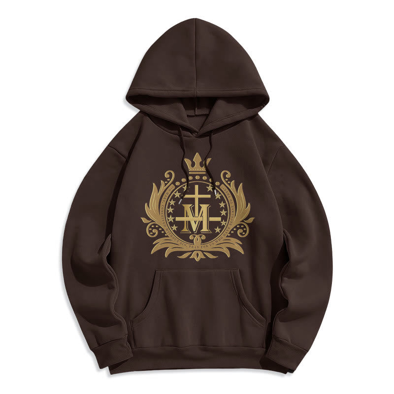 Classic Style Crowned Cross Virgin Mary Fleece Lined Polyester Hoodie