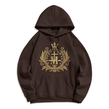 Classic Style Crowned Cross Virgin Mary Fleece Lined Polyester Hoodie