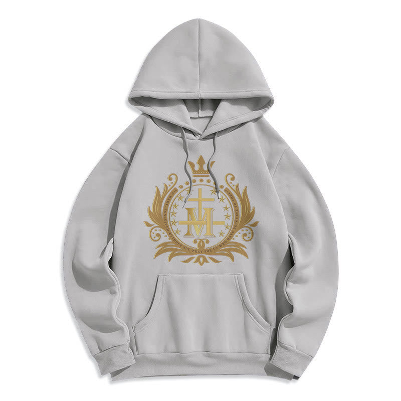 Classic Style Crowned Cross Virgin Mary Fleece Lined Polyester Hoodie