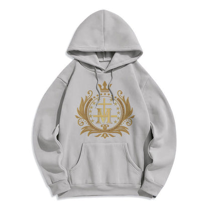 Classic Style Crowned Cross Virgin Mary Fleece Lined Polyester Hoodie