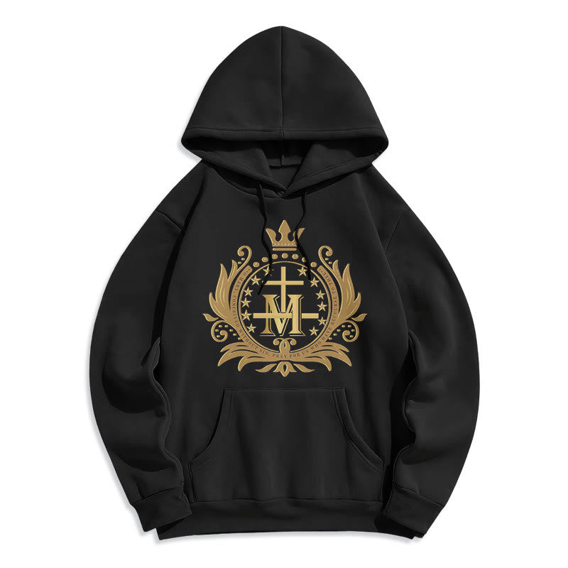 Classic Style Crowned Cross Virgin Mary Fleece Lined Polyester Hoodie
