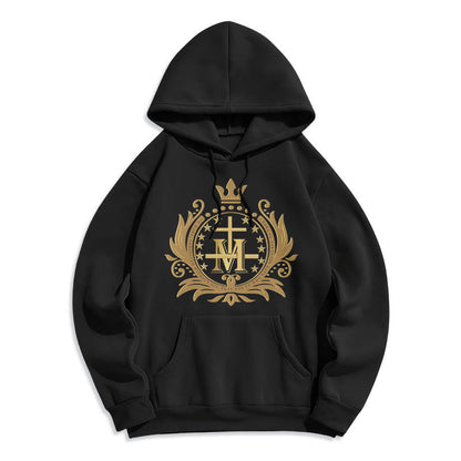 Classic Style Crowned Cross Virgin Mary Fleece Lined Polyester Hoodie