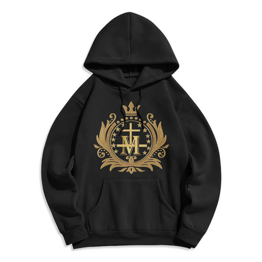 Classic Style Crowned Cross Virgin Mary Fleece Lined Polyester Hoodie