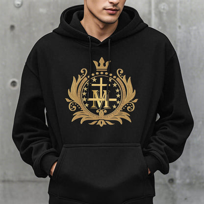 Classic Style Crowned Cross Virgin Mary Fleece Lined Polyester Hoodie