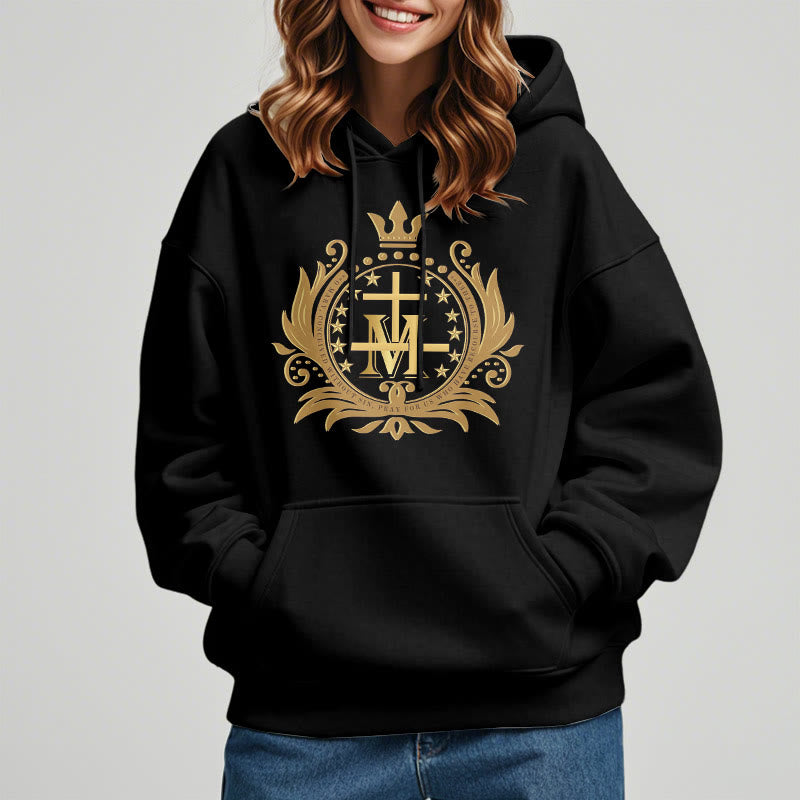 Classic Style Crowned Cross Virgin Mary Fleece Lined Polyester Hoodie