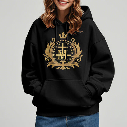 Classic Style Crowned Cross Virgin Mary Fleece Lined Polyester Hoodie