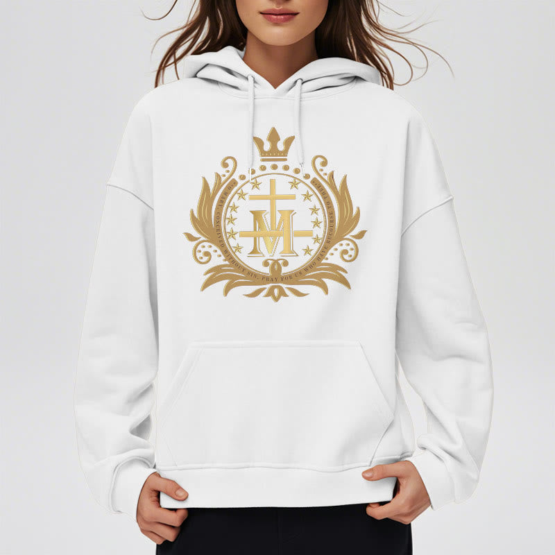 Classic Style Crowned Cross Virgin Mary Fleece Lined Polyester Hoodie