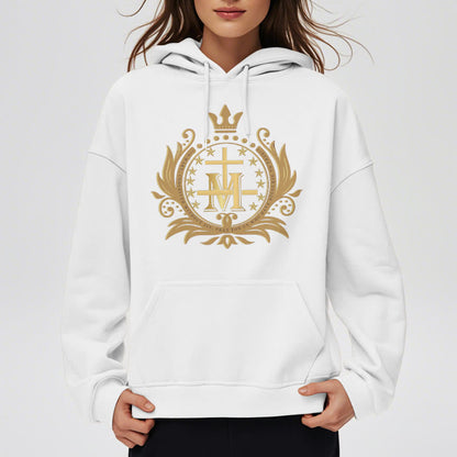 Classic Style Crowned Cross Virgin Mary Fleece Lined Polyester Hoodie