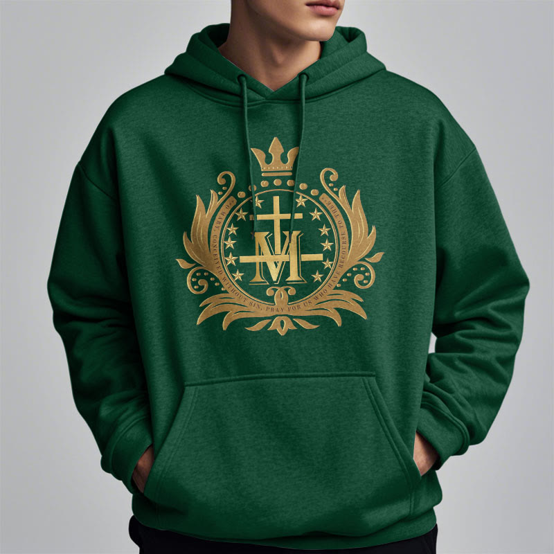 Classic Style Crowned Cross Virgin Mary Fleece Lined Polyester Hoodie