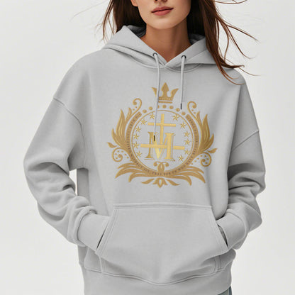 Classic Style Crowned Cross Virgin Mary Fleece Lined Polyester Hoodie