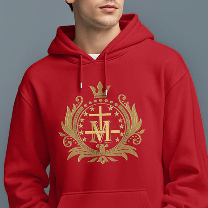 Classic Style Crowned Cross Virgin Mary Fleece Lined Polyester Hoodie