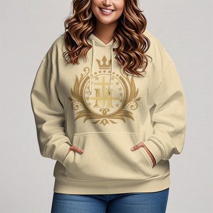 Classic Style Crowned Cross Virgin Mary Fleece Lined Polyester Hoodie