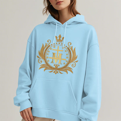 Classic Style Crowned Cross Virgin Mary Fleece Lined Polyester Hoodie