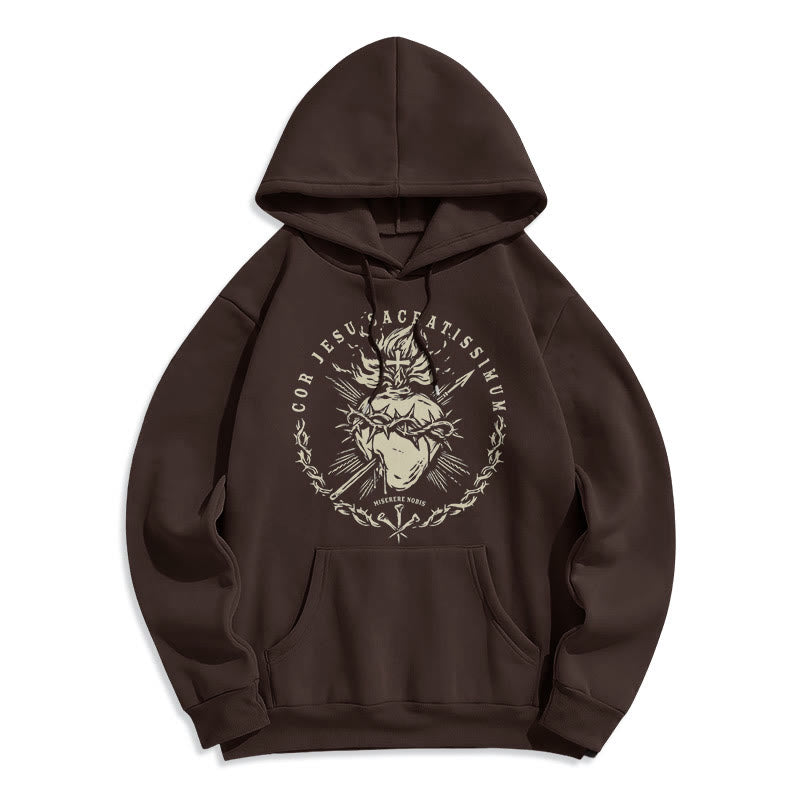 Classic Style Sacred Heart of Jesus Fleece Lined Polyester Hoodie