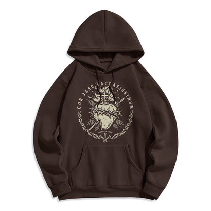 Classic Style Sacred Heart of Jesus Fleece Lined Polyester Hoodie