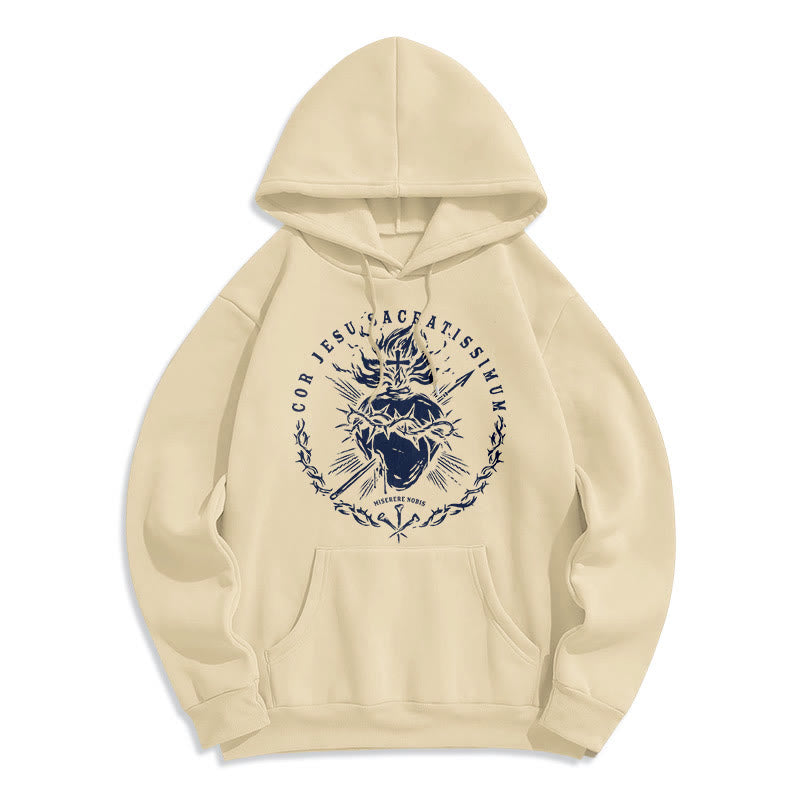 Classic Style Sacred Heart of Jesus Fleece Lined Polyester Hoodie