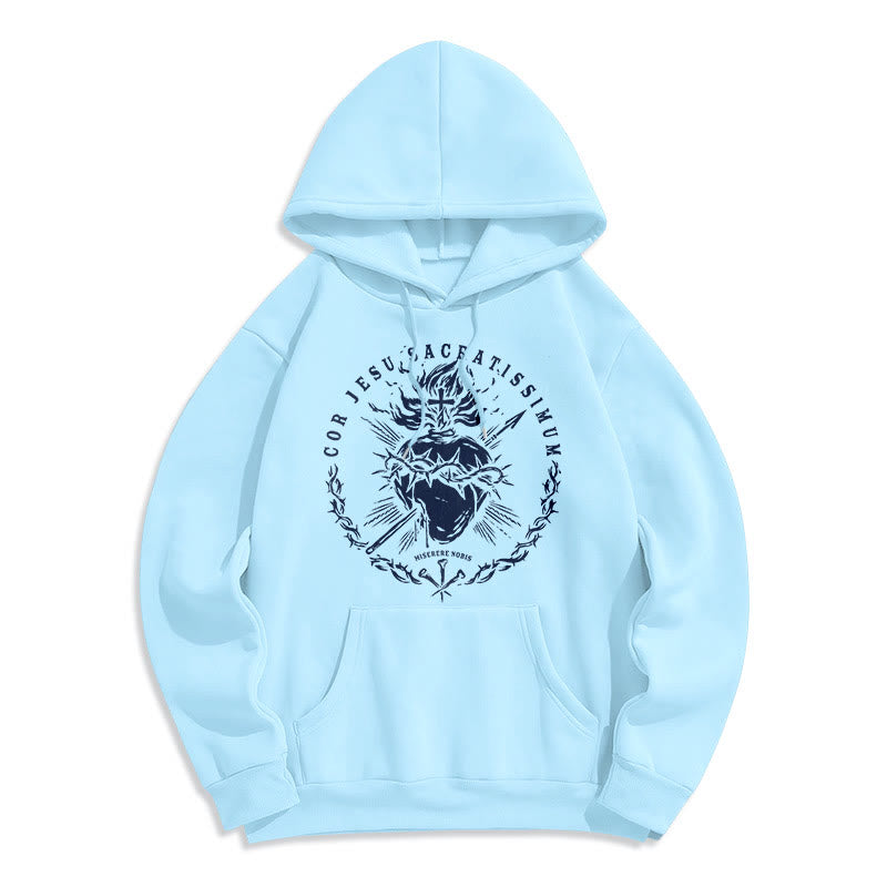 Classic Style Sacred Heart of Jesus Fleece Lined Polyester Hoodie