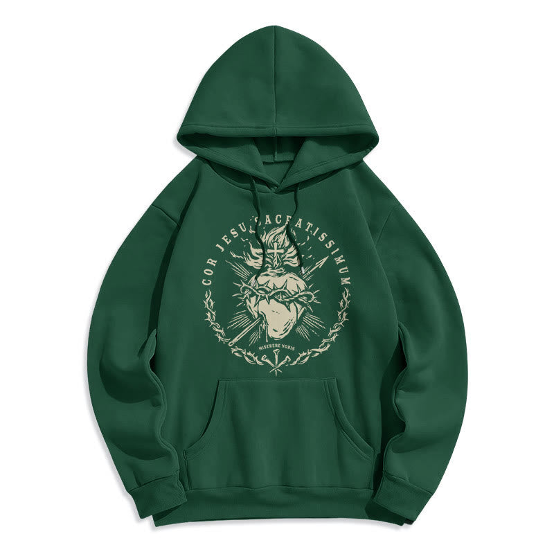 Classic Style Sacred Heart of Jesus Fleece Lined Polyester Hoodie