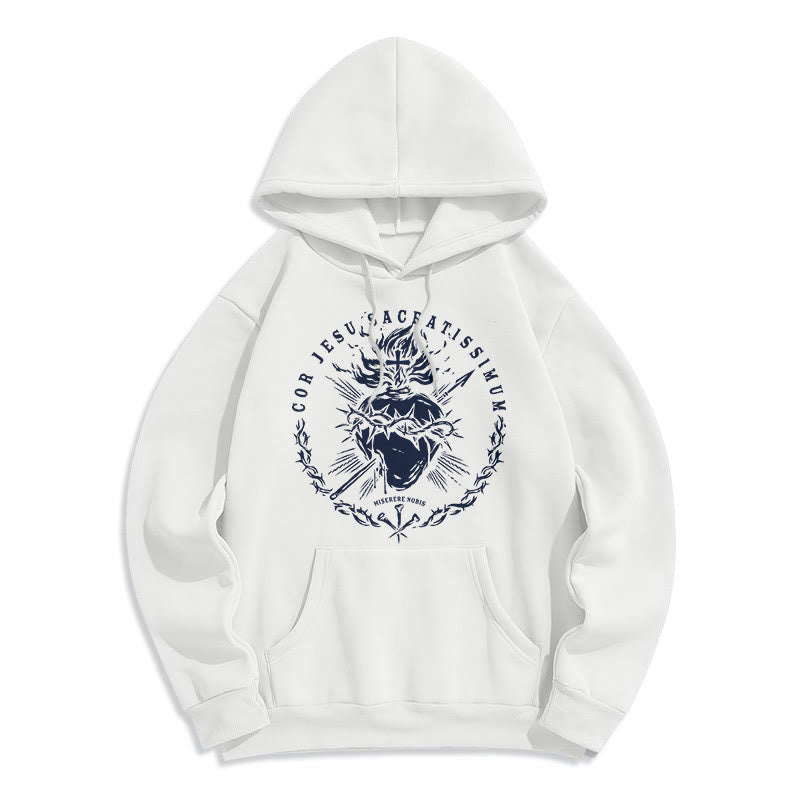 Classic Style Sacred Heart of Jesus Fleece Lined Polyester Hoodie