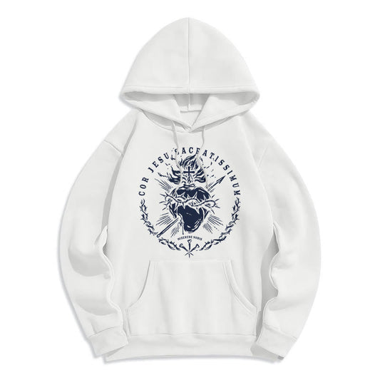 Classic Style Sacred Heart of Jesus Fleece Lined Polyester Hoodie
