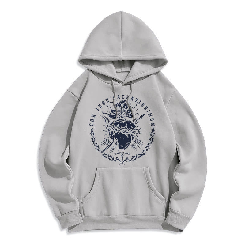Classic Style Sacred Heart of Jesus Fleece Lined Polyester Hoodie