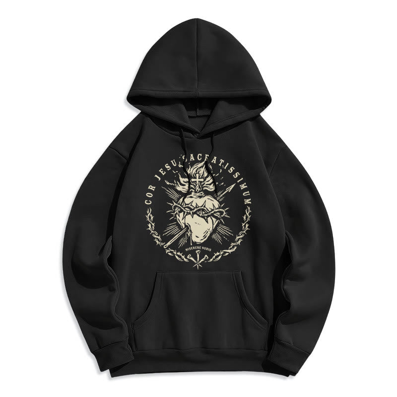 Classic Style Sacred Heart of Jesus Fleece Lined Polyester Hoodie