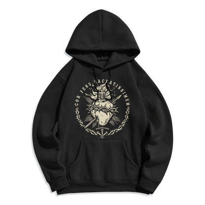 Classic Style Sacred Heart of Jesus Fleece Lined Polyester Hoodie