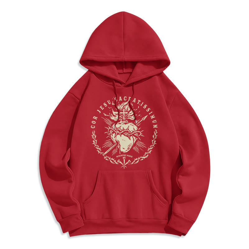 Classic Style Sacred Heart of Jesus Fleece Lined Polyester Hoodie
