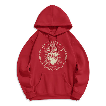 Classic Style Sacred Heart of Jesus Fleece Lined Polyester Hoodie