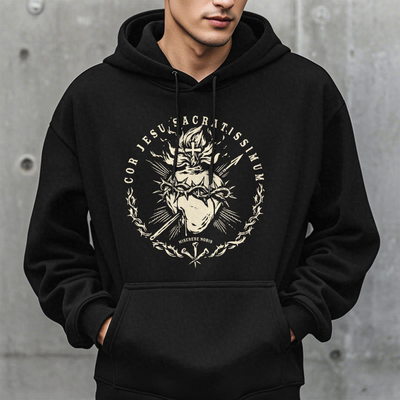 Classic Style Sacred Heart of Jesus Fleece Lined Polyester Hoodie