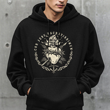 Classic Style Sacred Heart of Jesus Fleece Lined Polyester Hoodie
