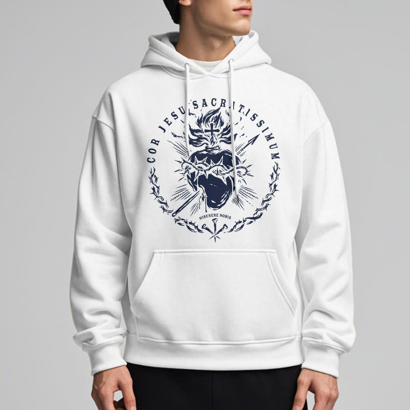 Classic Style Sacred Heart of Jesus Fleece Lined Polyester Hoodie