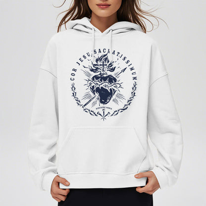 Classic Style Sacred Heart of Jesus Fleece Lined Polyester Hoodie