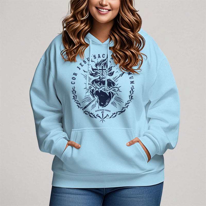 Classic Style Sacred Heart of Jesus Fleece Lined Polyester Hoodie